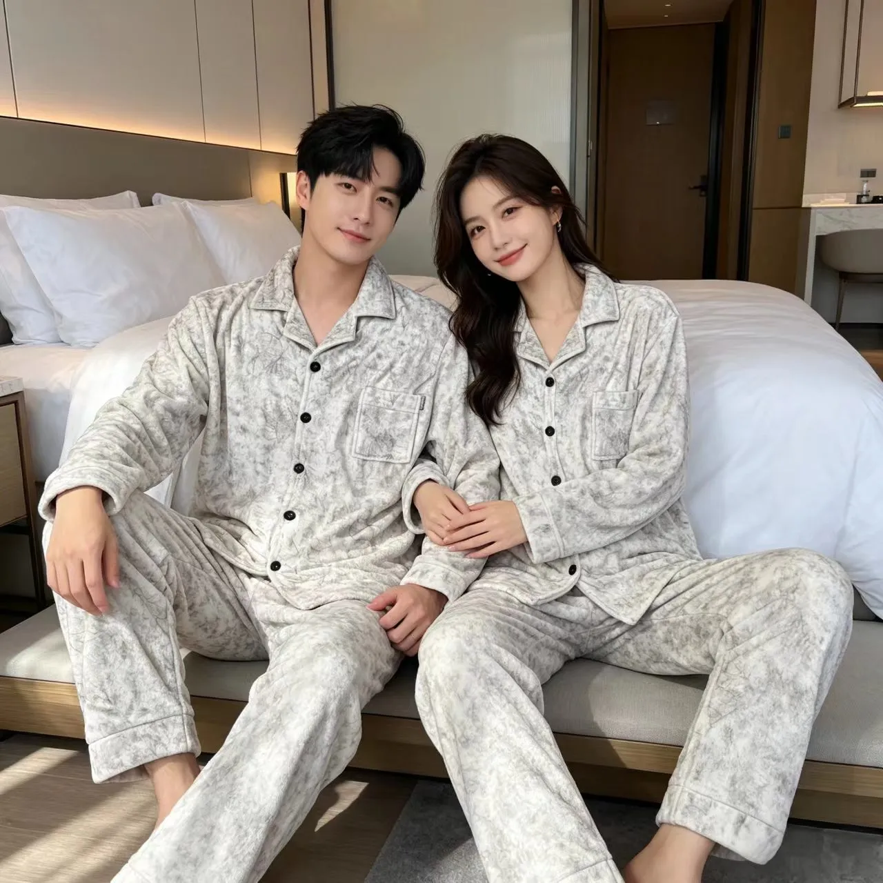2026 Fall/Winter New Island Fleece Long Sleeve Long Pants Two-Piece Set Casual Minimalist Wearable Outdoors Couple Cardigan Loungewear · Wholesale · OEM · Worldwide Shipping - View 3