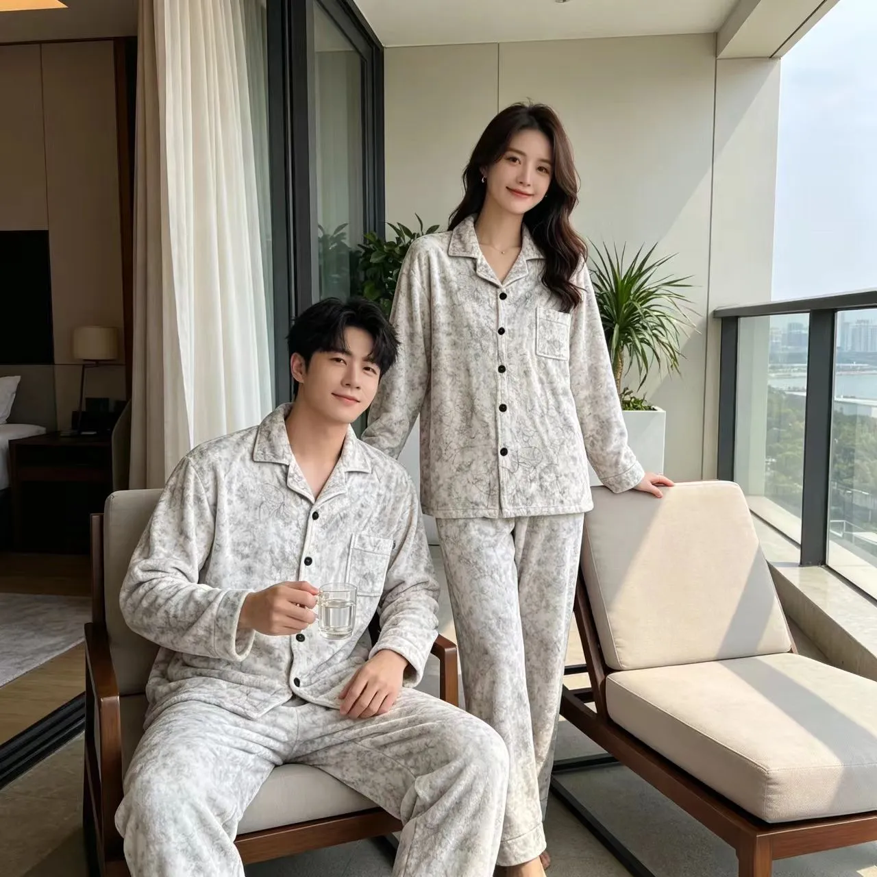 2026 Fall/Winter New Island Fleece Long Sleeve Long Pants Two-Piece Set Casual Minimalist Wearable Outdoors Couple Cardigan Loungewear · Wholesale · OEM · Worldwide Shipping - View 2