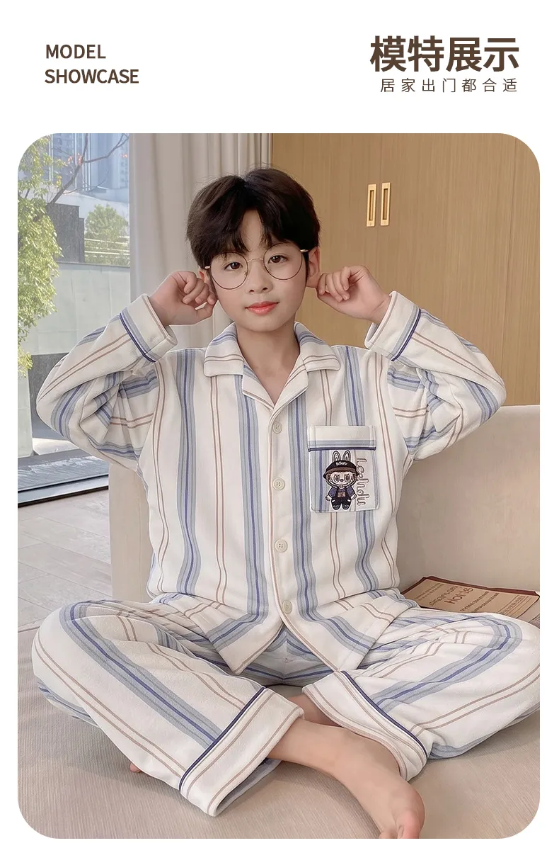 New Winter Kids Pajama Set for Boys, Dralon Fleece Long Sleeve Loungewear for Teens and Older Children · Wholesale · OEM · Worldwide Shipping - Detail 8