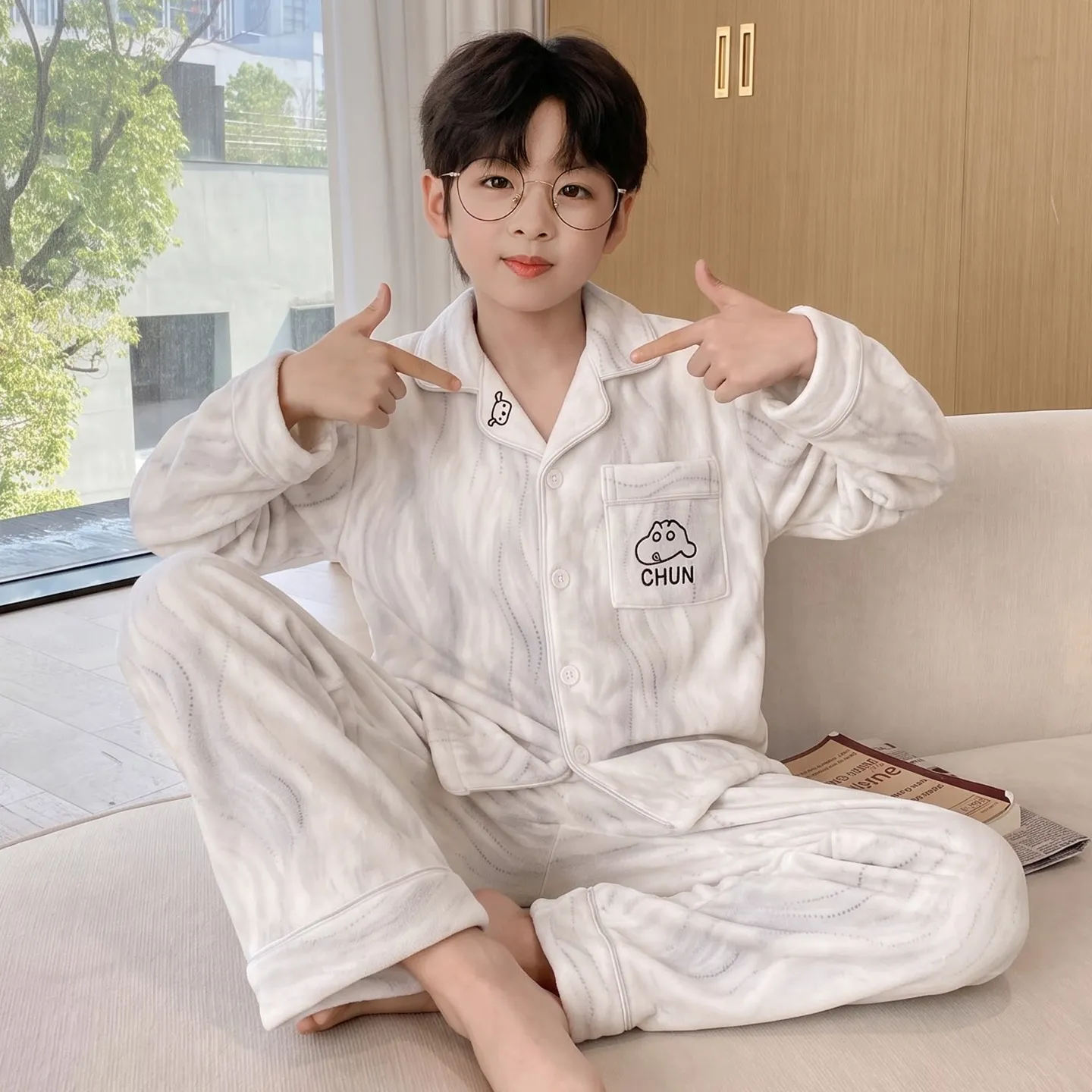 New Winter Kids Pajama Set for Boys, Dralon Fleece Long Sleeve Loungewear for Teens and Older Children · Wholesale · OEM · Worldwide Shipping - View 1