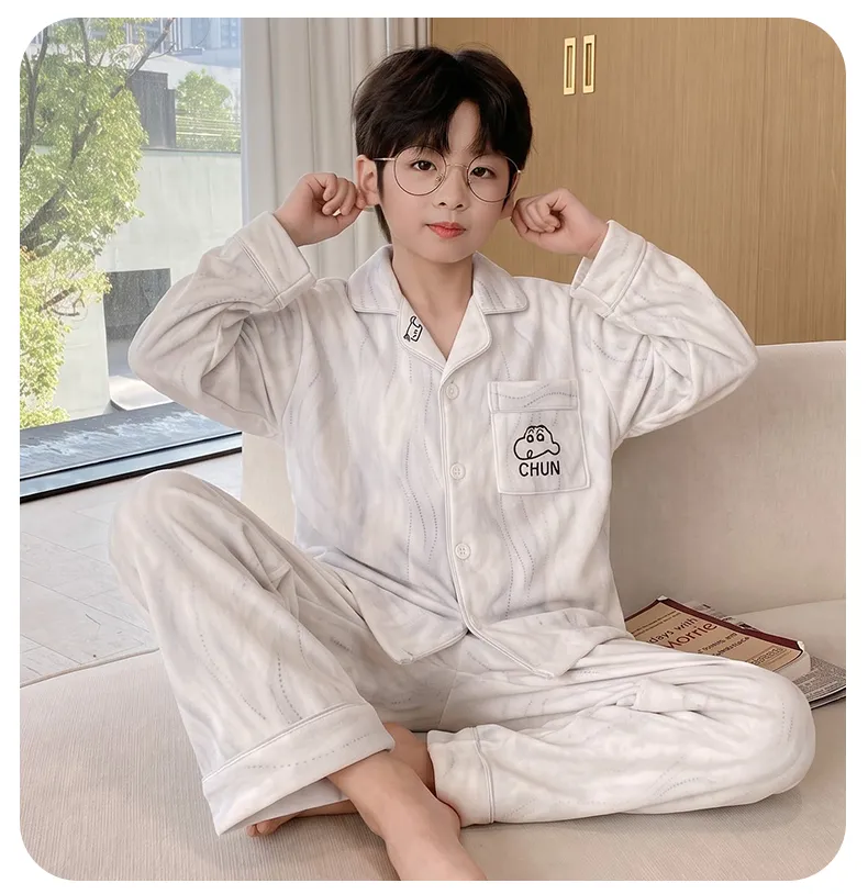 New Winter Kids Pajama Set for Boys, Dralon Fleece Long Sleeve Loungewear for Teens and Older Children · Wholesale · OEM · Worldwide Shipping - Detail 11