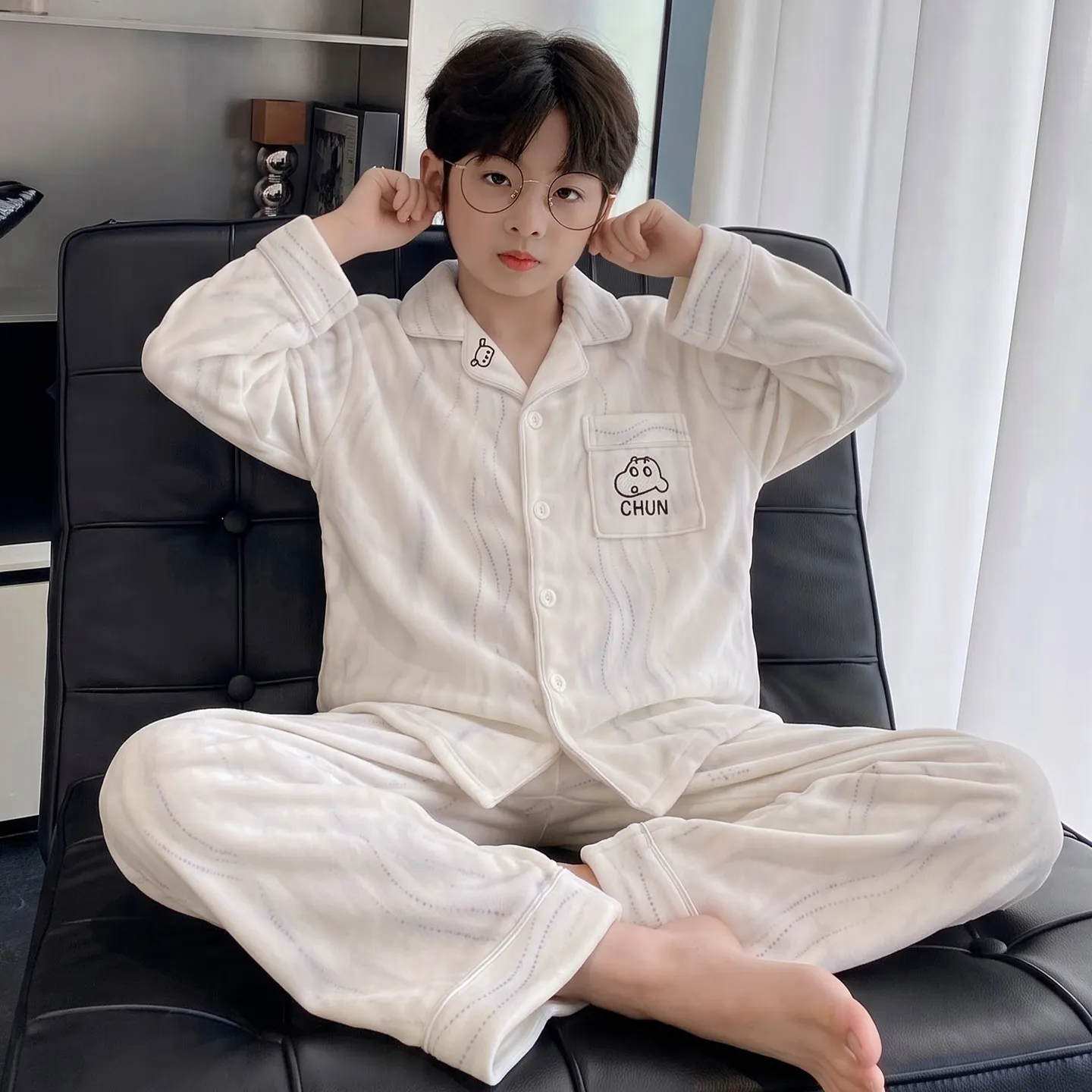 New Winter Kids Pajama Set for Boys, Dralon Fleece Long Sleeve Loungewear for Teens and Older Children · Wholesale · OEM · Worldwide Shipping