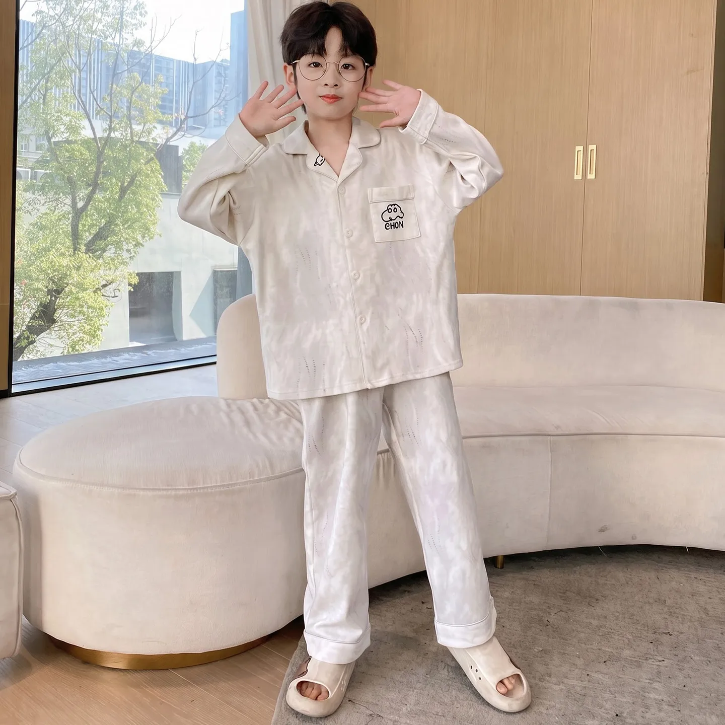 New Winter Kids Pajama Set for Boys, Dralon Fleece Long Sleeve Loungewear for Teens and Older Children · Wholesale · OEM · Worldwide Shipping - View 3