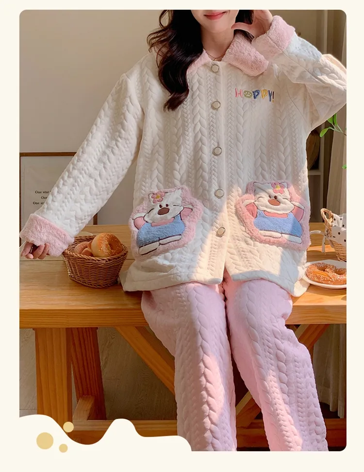 454D# Winter New Pajamas Women Thickened Air Layer Mid-Length Sweet Girl Homewear Set · Wholesale · OEM · Worldwide Shipping - Detail 7