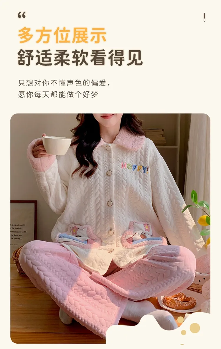 454D# Winter New Pajamas Women Thickened Air Layer Mid-Length Sweet Girl Homewear Set · Wholesale · OEM · Worldwide Shipping - Detail 12