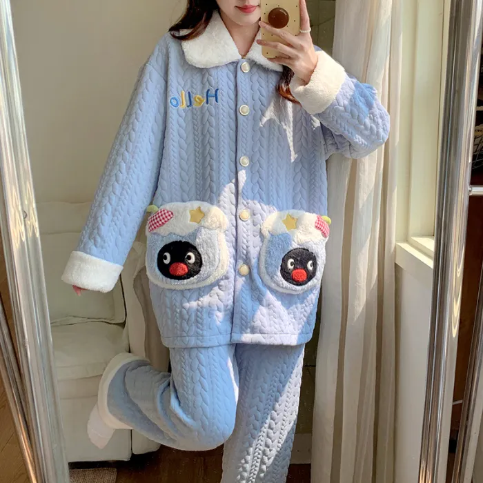 454D# Winter New Pajamas Women Thickened Air Layer Mid-Length Sweet Girl Homewear Set · Wholesale · OEM · Worldwide Shipping - Detail 2