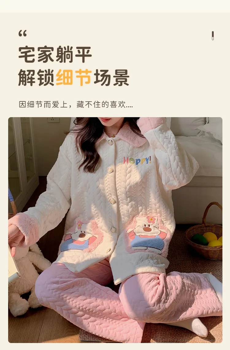 454D# Winter New Pajamas Women Thickened Air Layer Mid-Length Sweet Girl Homewear Set · Wholesale · OEM · Worldwide Shipping - Detail 17