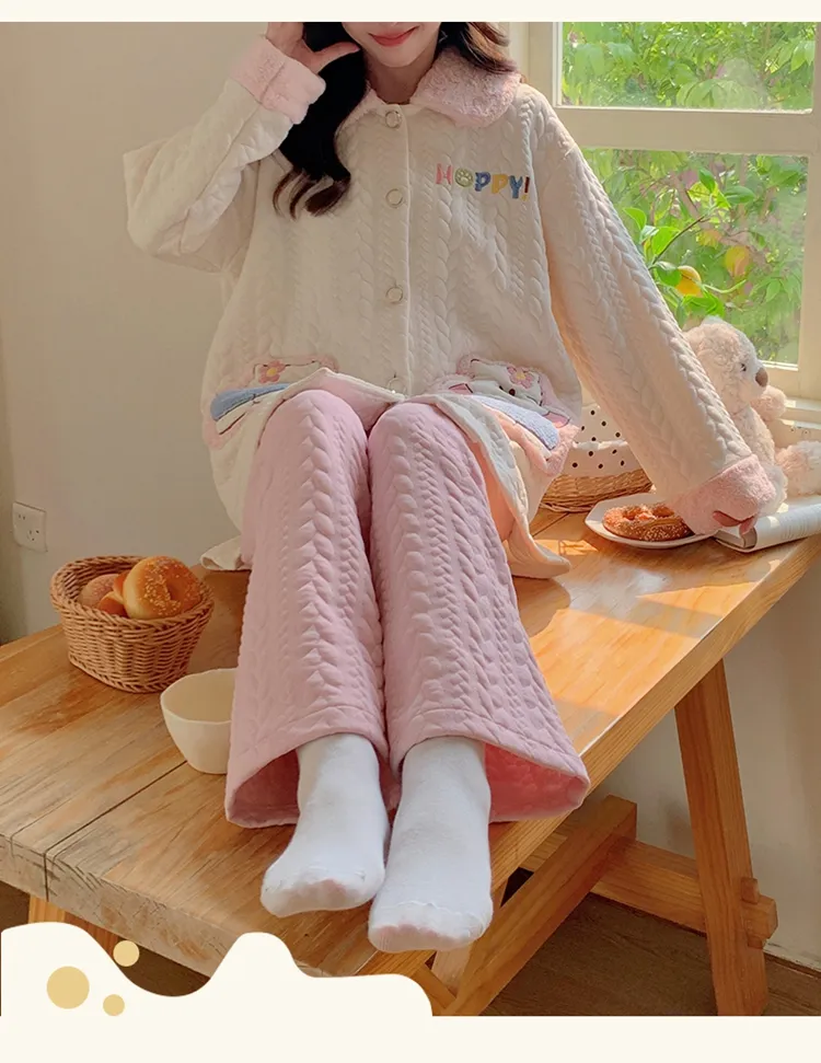 454D# Winter New Pajamas Women Thickened Air Layer Mid-Length Sweet Girl Homewear Set · Wholesale · OEM · Worldwide Shipping - Detail 14