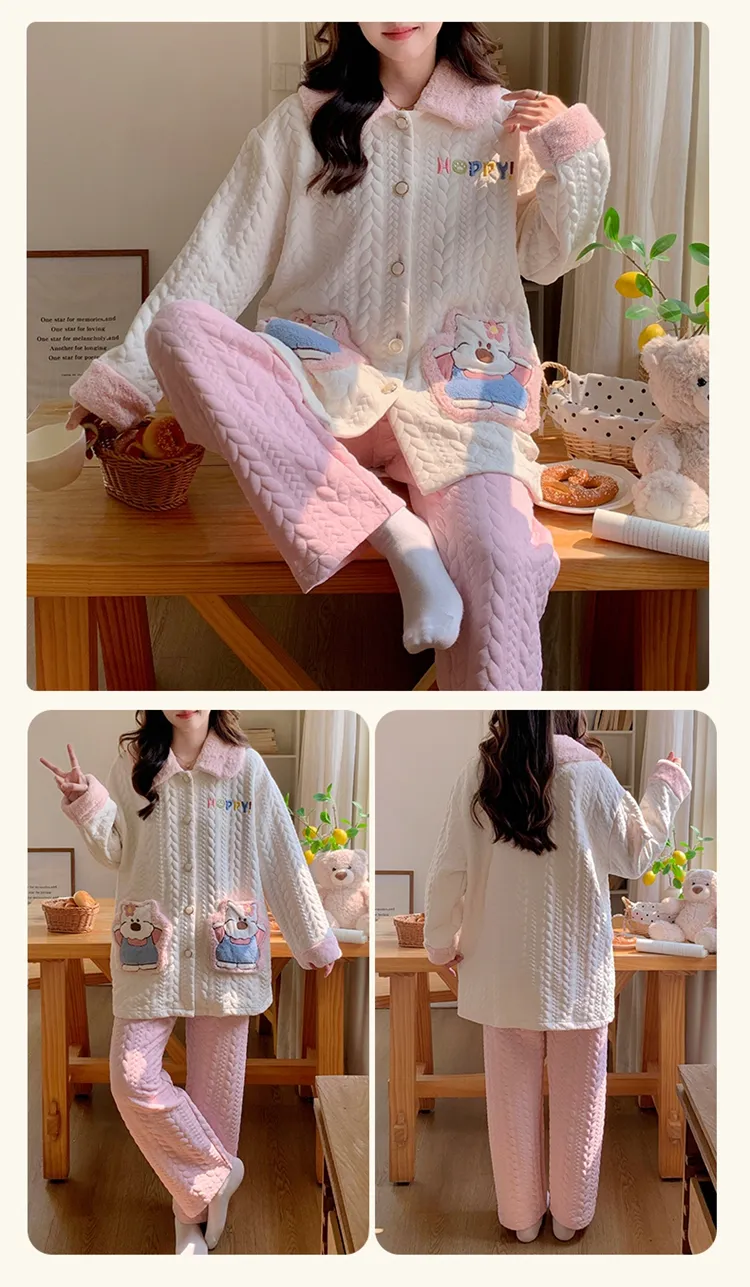 454D# Winter New Pajamas Women Thickened Air Layer Mid-Length Sweet Girl Homewear Set · Wholesale · OEM · Worldwide Shipping - Detail 13
