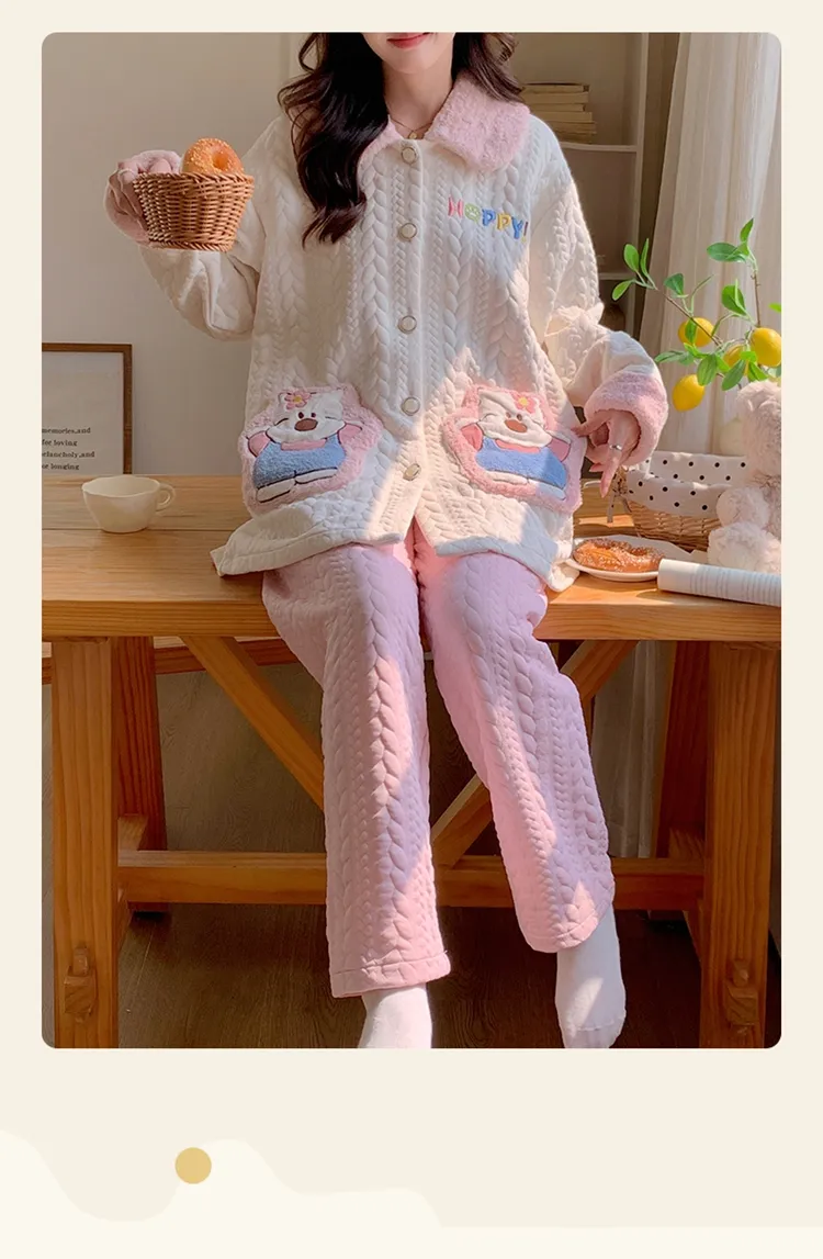 454D# Winter New Pajamas Women Thickened Air Layer Mid-Length Sweet Girl Homewear Set · Wholesale · OEM · Worldwide Shipping - Detail 9