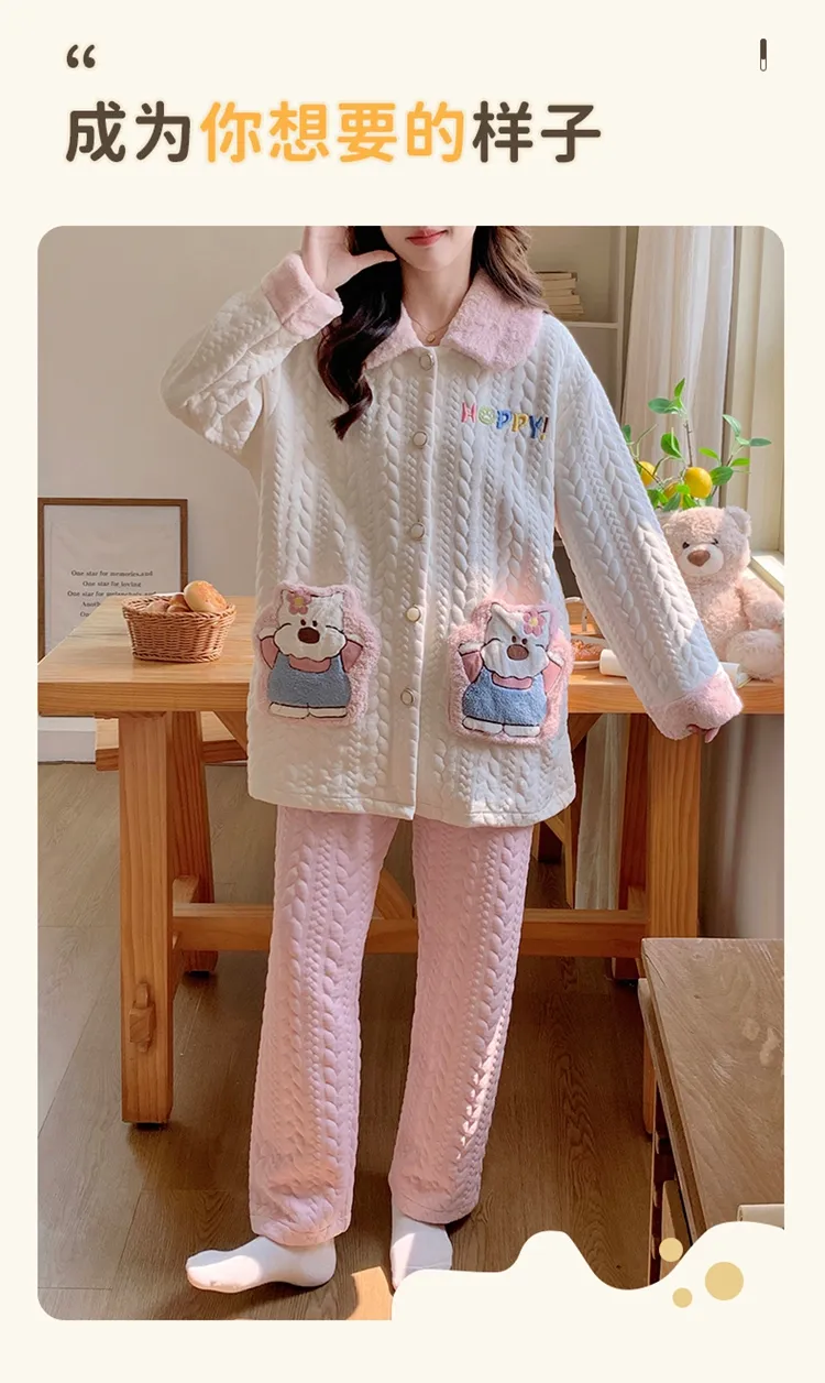 454D# Winter New Pajamas Women Thickened Air Layer Mid-Length Sweet Girl Homewear Set · Wholesale · OEM · Worldwide Shipping - Detail 15