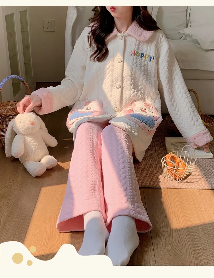 454D# Winter New Pajamas Women Thickened Air Layer Mid-Length Sweet Girl Homewear Set · Wholesale · OEM · Worldwide Shipping - Detail 16