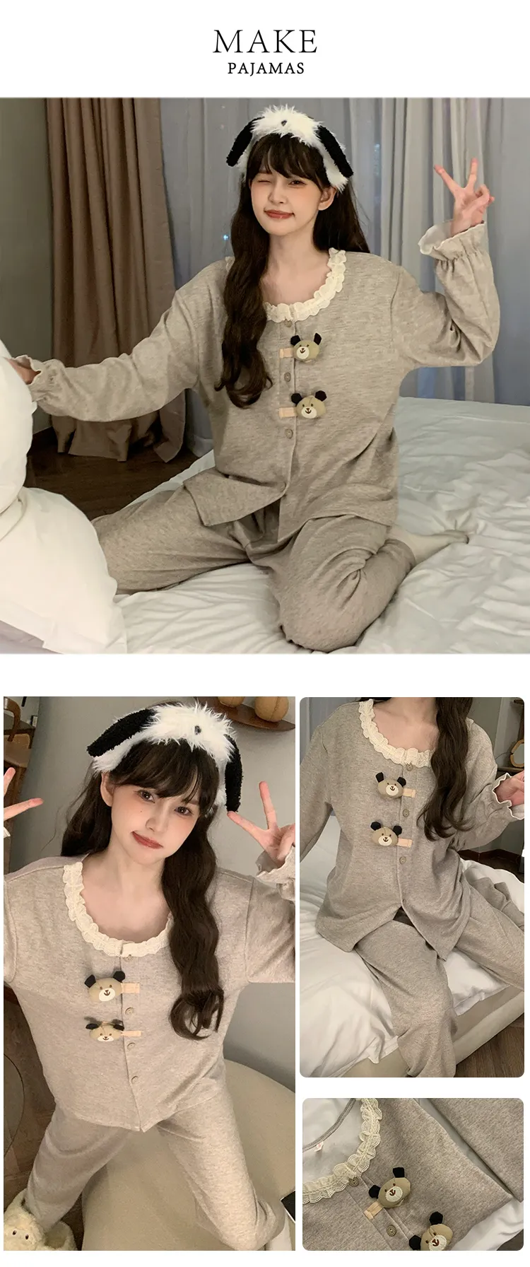 Nouveauté hiver pyjama femme 300g ultra-doux cachemire cardigan manches longues pantalon long coussinets de poitrine fixes ensemble de loungewear · Grossiste · OEM · Mondial - Detail 14