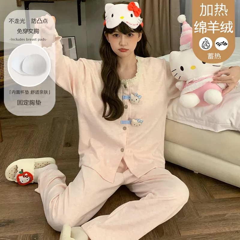 Nouveauté hiver pyjama femme 300g ultra-doux cachemire cardigan manches longues pantalon long coussinets de poitrine fixes ensemble de loungewear · Grossiste · OEM · Mondial - View 2