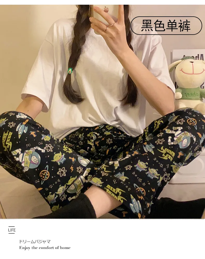 버즈 라이트이어 순면 잠옷 바지 봄 가을 여성 카툰 프린트 미드라이즈 스트레이트 루즈 홈 팬츠 외출 가능 · 도매 · OEM · 전 세계 배송 - Detail 8