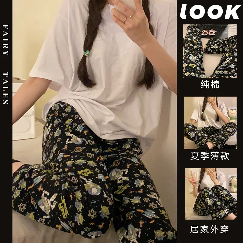 Buzz Lightyear Pure Cotton Sleep Pants Spring Autumn Women Cartoon Print Mid-Rise Straight Loose Home Pants Wearable Outside · Wholesale · OEM · Worldwide Shipping