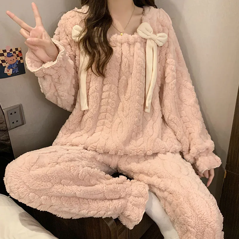 Coral Fleece Pajamas for Women Autumn Winter Thickened Warm 2026 New Sweet Cute Flannel Loungewear Set · Wholesale · OEM · Worldwide Shipping