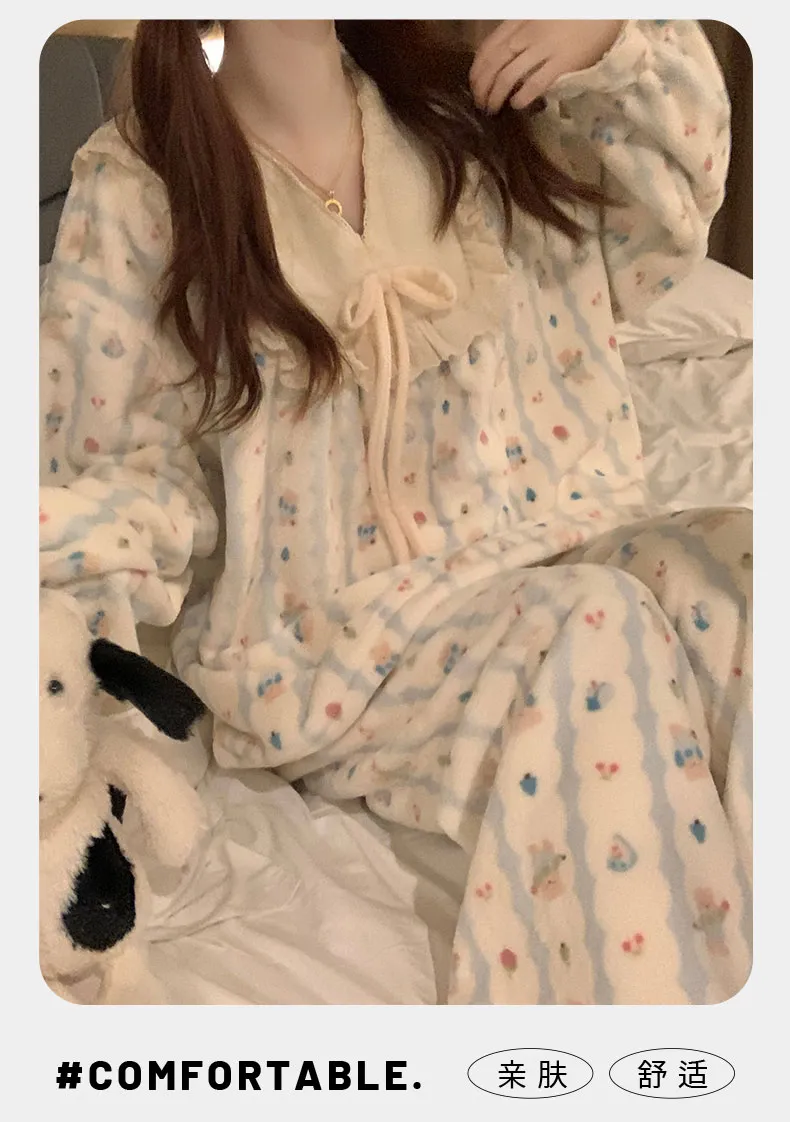 Coral Fleece Pajamas Women Autumn Winter 2026 New Flannel Thickened Warm Loungewear Sweet Princess Style Set · Wholesale · OEM · Worldwide Shipping - Detail 16