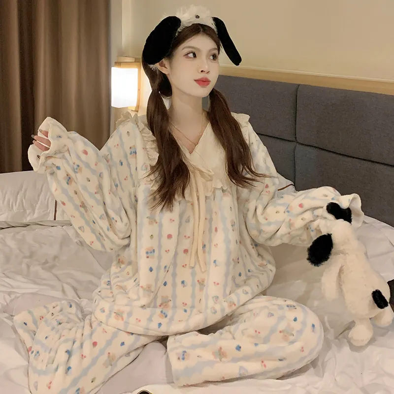 Coral Fleece Pajamas Women Autumn Winter 2026 New Flannel Thickened Warm Loungewear Sweet Princess Style Set · Wholesale · OEM · Worldwide Shipping