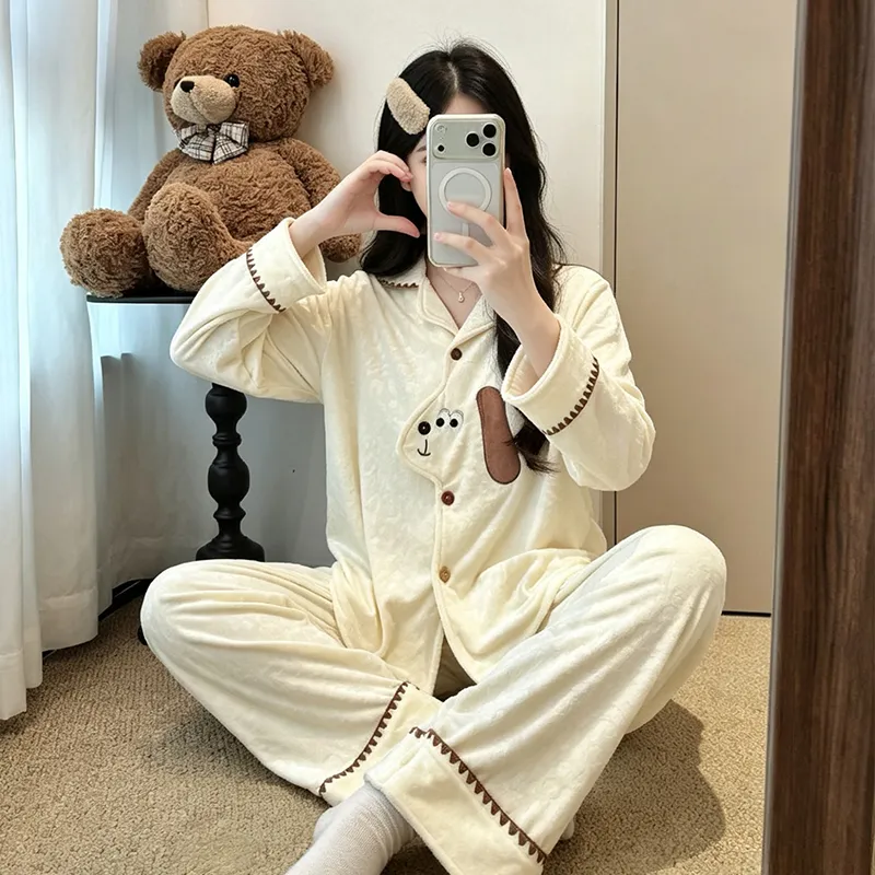 Coral Fleece Pajamas Women Autumn Winter 2026 New Flannel Thickened Warm Loungewear Sweet Princess Style Set · Wholesale · OEM · Worldwide Shipping - Detail 8
