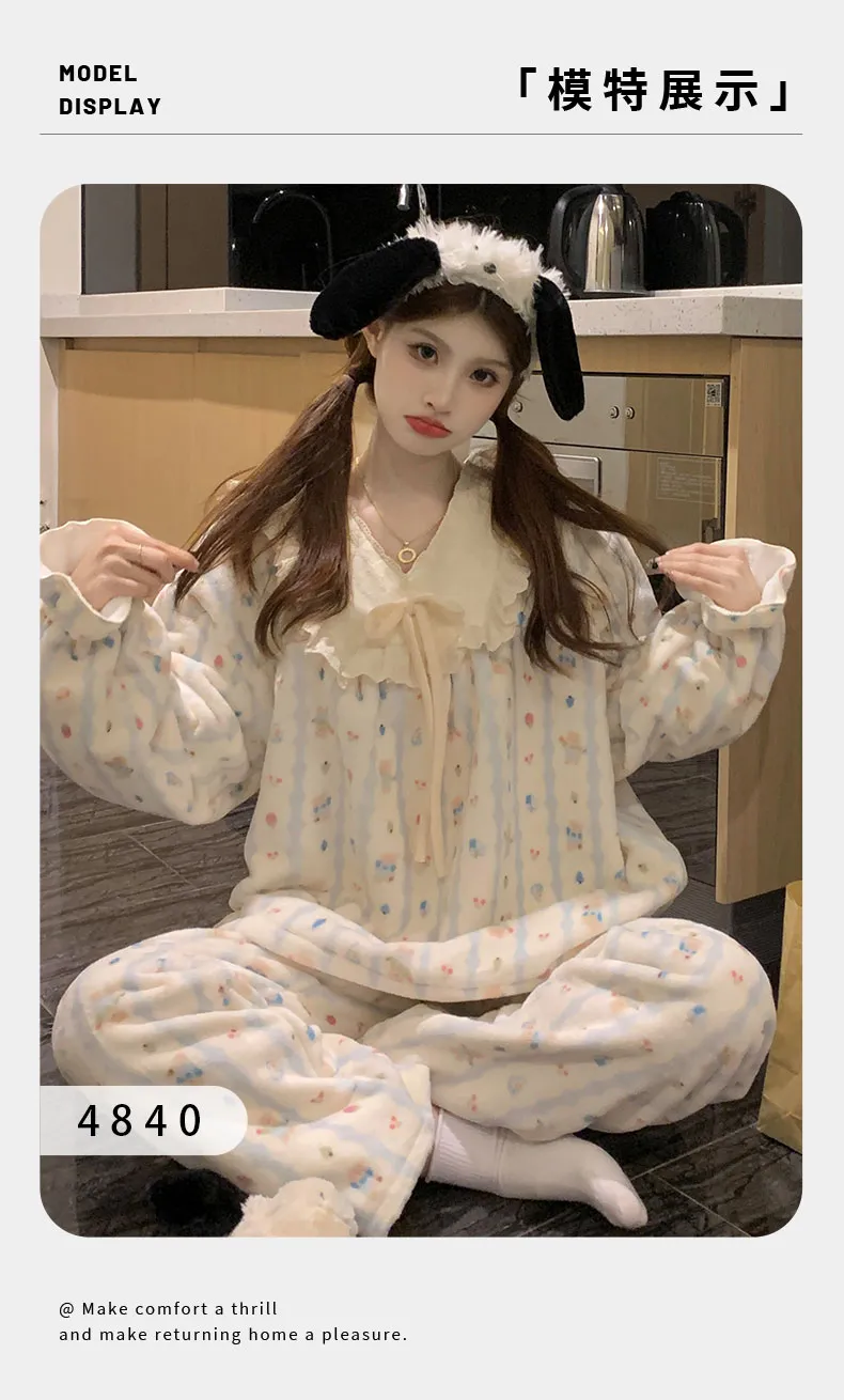 Coral Fleece Pajamas Women Autumn Winter 2026 New Flannel Thickened Warm Loungewear Sweet Princess Style Set · Wholesale · OEM · Worldwide Shipping - Detail 14