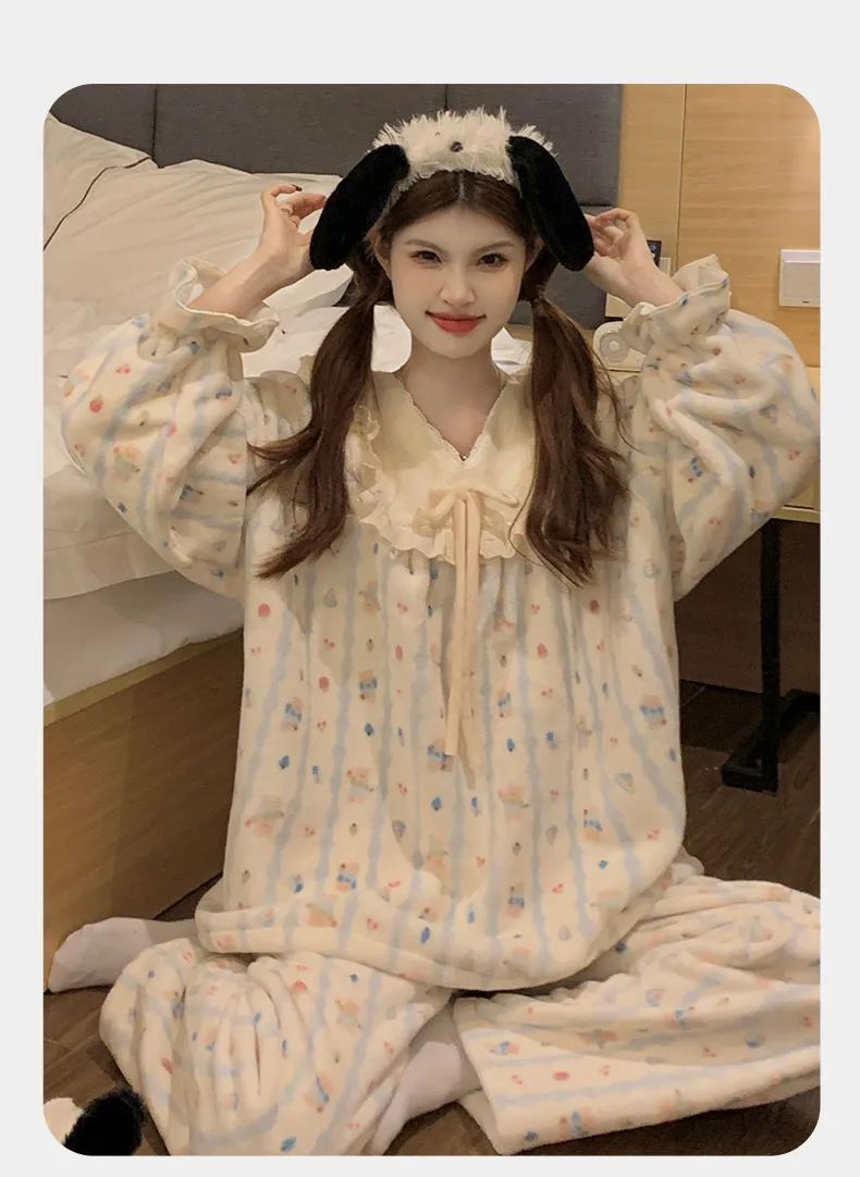 Coral Fleece Pajamas Women Autumn Winter 2026 New Flannel Thickened Warm Loungewear Sweet Princess Style Set · Wholesale · OEM · Worldwide Shipping - Detail 17