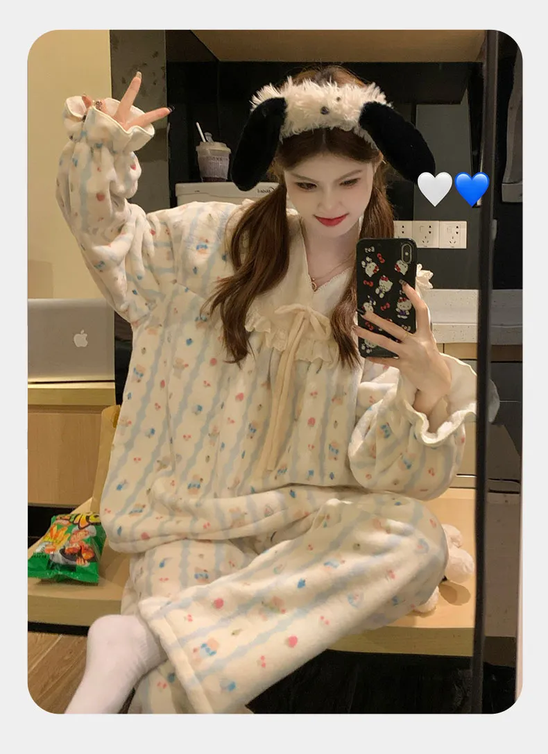 Coral Fleece Pajamas Women Autumn Winter 2026 New Flannel Thickened Warm Loungewear Sweet Princess Style Set · Wholesale · OEM · Worldwide Shipping - Detail 18