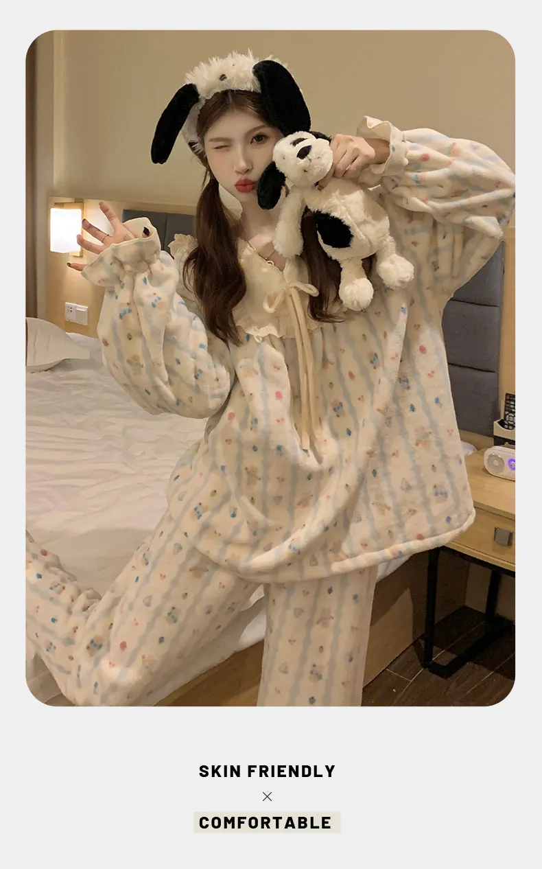 Coral Fleece Pajamas Women Autumn Winter 2026 New Flannel Thickened Warm Loungewear Sweet Princess Style Set · Wholesale · OEM · Worldwide Shipping - Detail 15