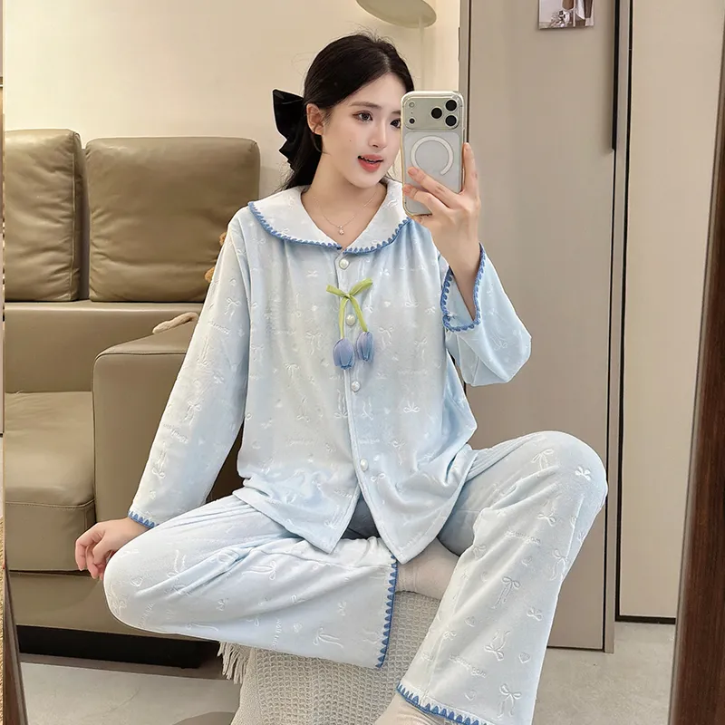 Coral Fleece Pajamas Women Autumn Winter 2026 New Flannel Thickened Warm Loungewear Sweet Princess Style Set · Wholesale · OEM · Worldwide Shipping - Detail 11
