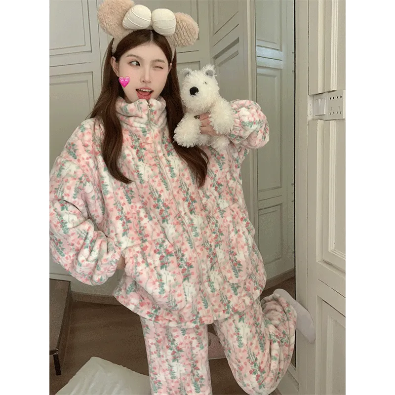 Pyjama femme en polaire corail, automne-hiver, épais et chaud, nouveau modèle 2026, ensemble de maison en flanelle doux et mignon · Grossiste · OEM · Mondial - View 2