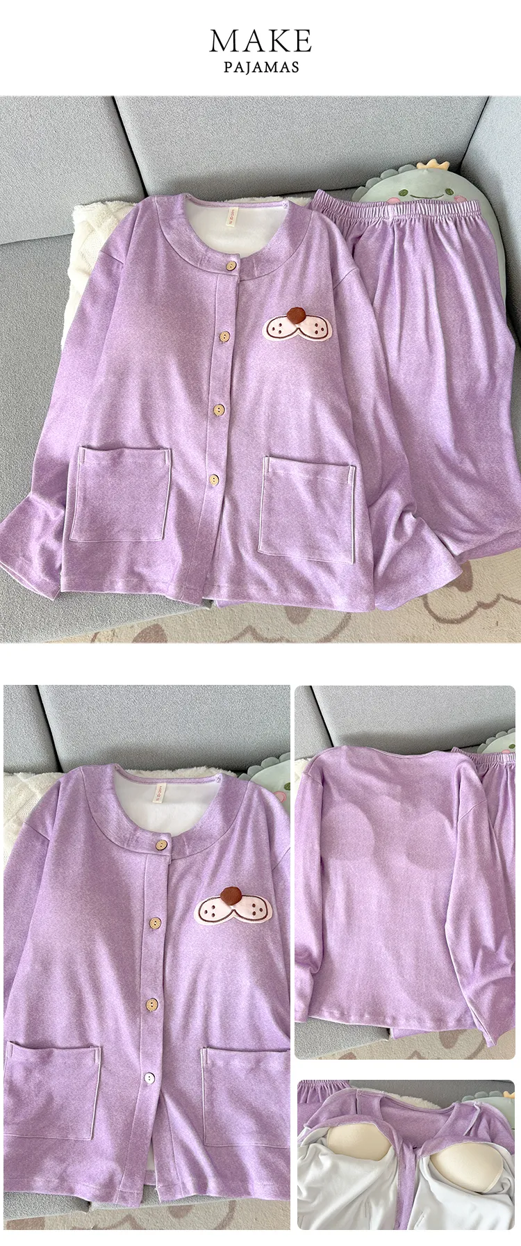 Nouvelle collection d'hiver pyjama femme 280g ultra doux polaire à col rond manches longues pantalon long coussinets de poitrine fixes ensemble de maison · Grossiste · OEM · Mondial - Detail 20