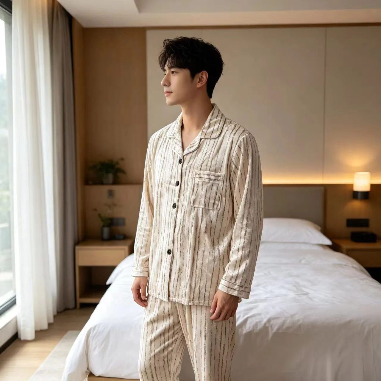 Men's Pajamas Spring and Autumn New Gold Velvet Long Sleeve Long Pants Two-Piece Set Casual Minimalist Warm Cardigan Loungewear · Wholesale · OEM · Worldwide Shipping - Detail 3