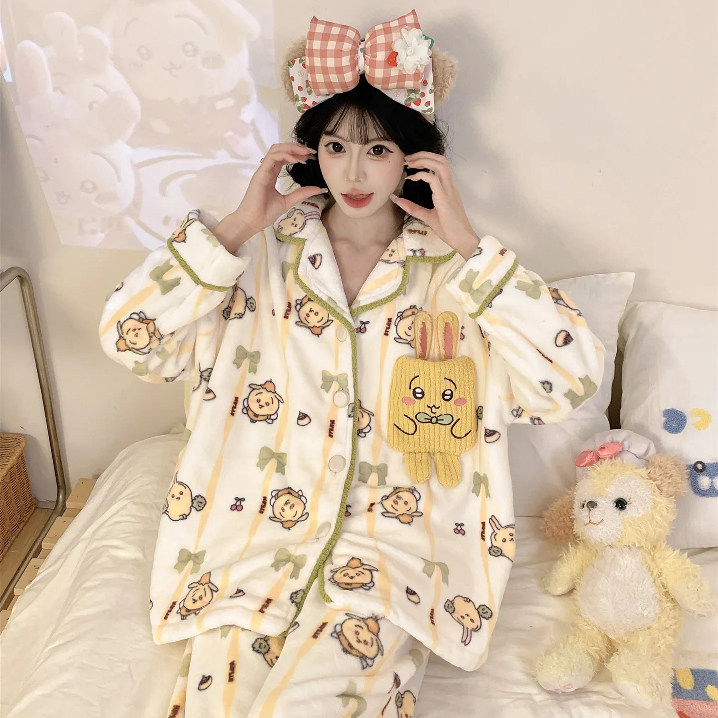 Nouveauté Automne-Hiver 2026 Pyjama Fille Flanelle 290g Cardigan Col Revers Épaissi Ensemble Homewear Cartoon · Grossiste · OEM · Mondial - Detail 18