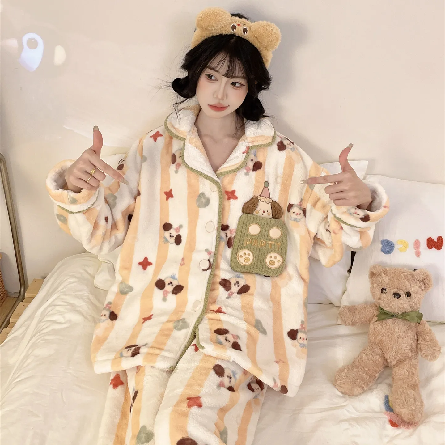 Nouveauté Automne-Hiver 2026 Pyjama Fille Flanelle 290g Cardigan Col Revers Épaissi Ensemble Homewear Cartoon · Grossiste · OEM · Mondial - Detail 19
