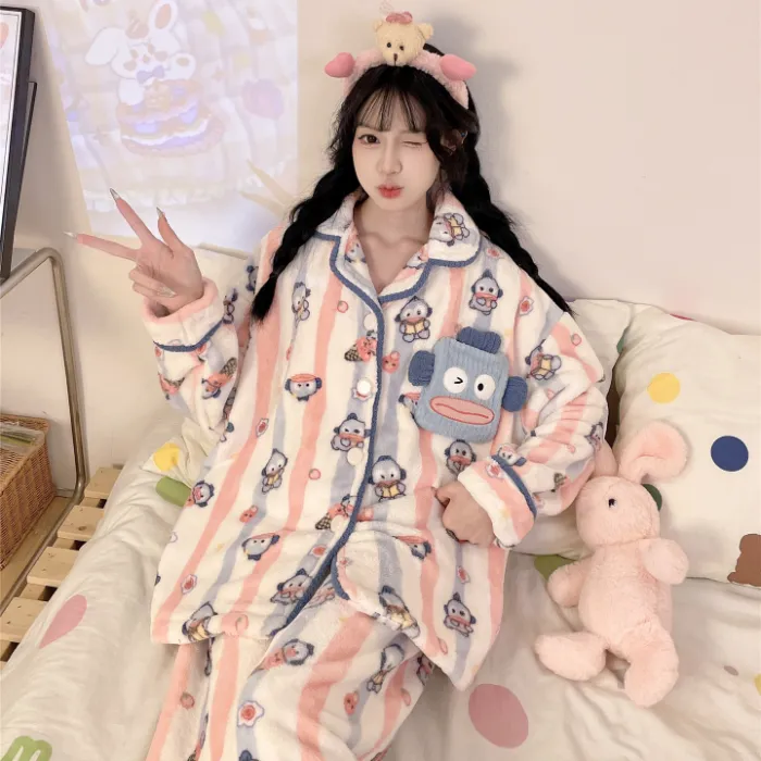 Nouveauté Automne-Hiver 2026 Pyjama Fille Flanelle 290g Cardigan Col Revers Épaissi Ensemble Homewear Cartoon · Grossiste · OEM · Mondial - Detail 2