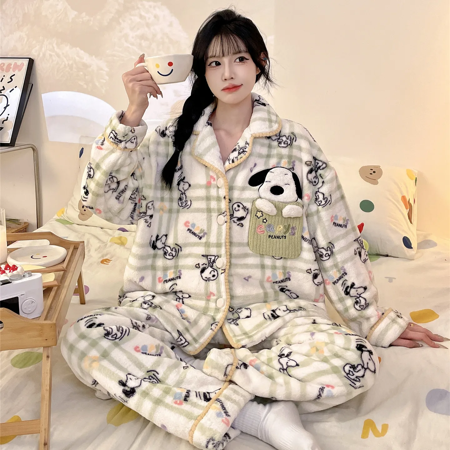 Nouveauté Automne-Hiver 2026 Pyjama Fille Flanelle 290g Cardigan Col Revers Épaissi Ensemble Homewear Cartoon · Grossiste · OEM · Mondial - Detail 15