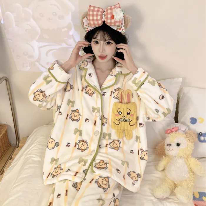 Nouveauté Automne-Hiver 2026 Pyjama Fille Flanelle 290g Cardigan Col Revers Épaissi Ensemble Homewear Cartoon · Grossiste · OEM · Mondial - Detail 8
