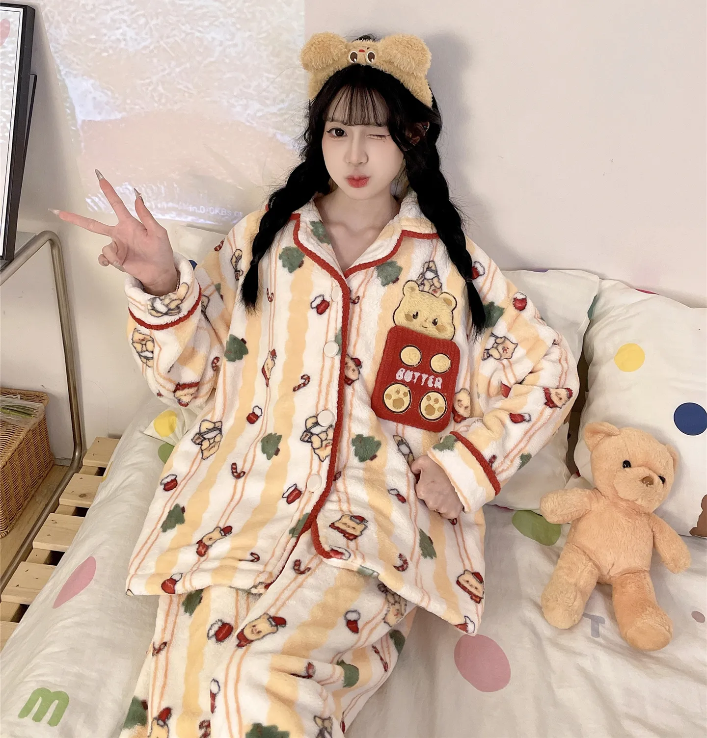 Nouveauté Automne-Hiver 2026 Pyjama Fille Flanelle 290g Cardigan Col Revers Épaissi Ensemble Homewear Cartoon · Grossiste · OEM · Mondial - Detail 11