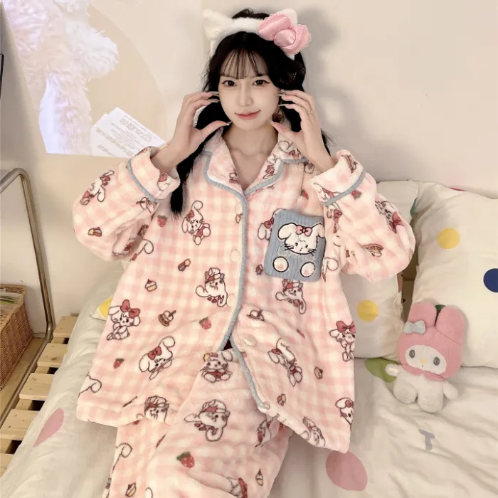 Nouveauté Automne-Hiver 2026 Pyjama Fille Flanelle 290g Cardigan Col Revers Épaissi Ensemble Homewear Cartoon · Grossiste · OEM · Mondial - Detail 4
