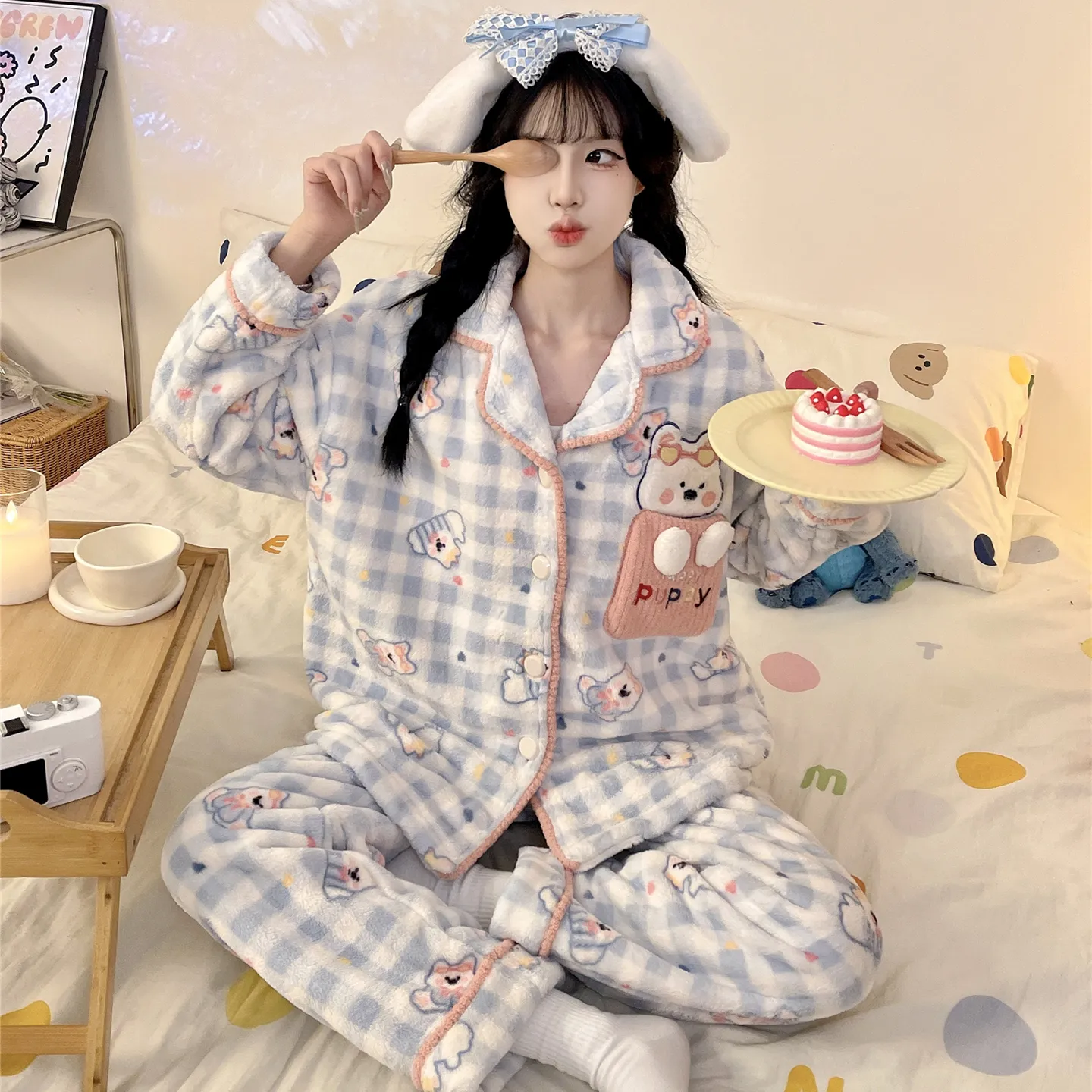 Nouveauté Automne-Hiver 2026 Pyjama Fille Flanelle 290g Cardigan Col Revers Épaissi Ensemble Homewear Cartoon · Grossiste · OEM · Mondial - Detail 13