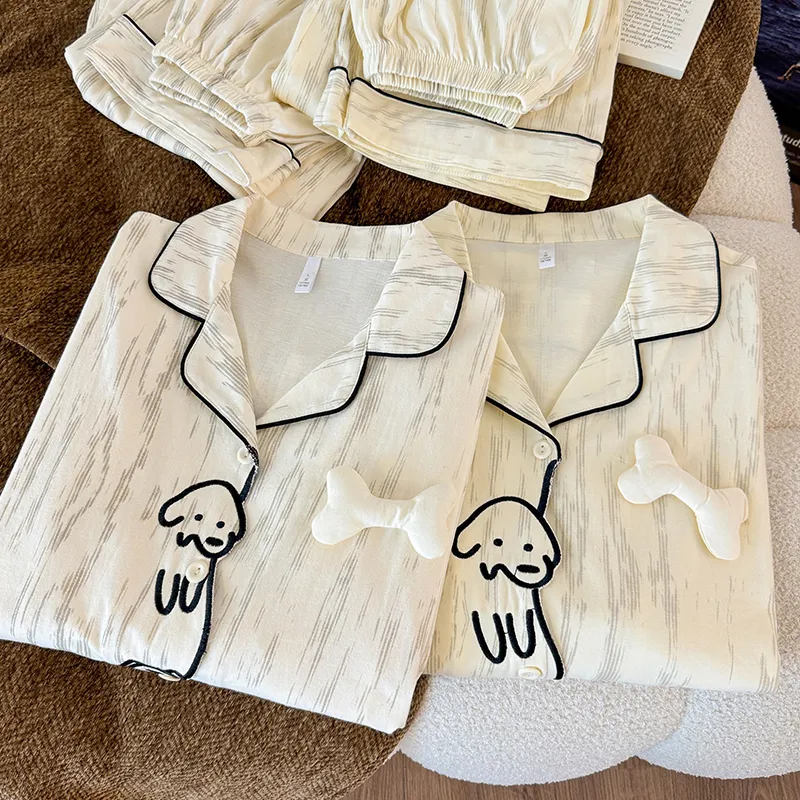 Pyjama homme et femme style cartoon chien en coton imitation Sorona, ensemble deux pièces à manches longues, tenue d'intérieur ample · Grossiste · OEM · Mondial - Detail 4