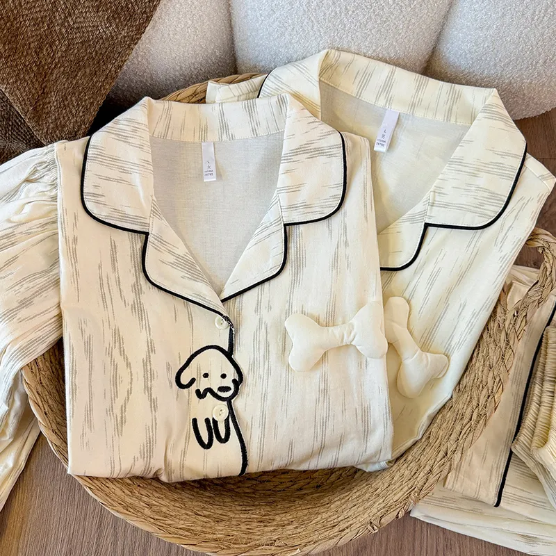 Pyjama homme et femme style cartoon chien en coton imitation Sorona, ensemble deux pièces à manches longues, tenue d'intérieur ample · Grossiste · OEM · Mondial - Detail 6