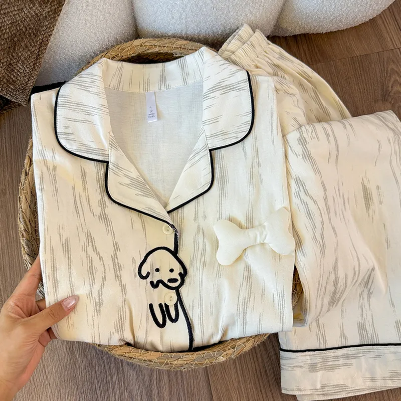 Pyjama homme et femme style cartoon chien en coton imitation Sorona, ensemble deux pièces à manches longues, tenue d'intérieur ample · Grossiste · OEM · Mondial - Detail 5