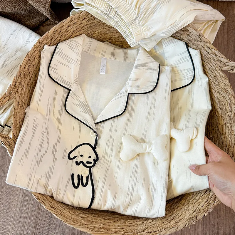 Pyjama homme et femme style cartoon chien en coton imitation Sorona, ensemble deux pièces à manches longues, tenue d'intérieur ample · Grossiste · OEM · Mondial - Detail 8