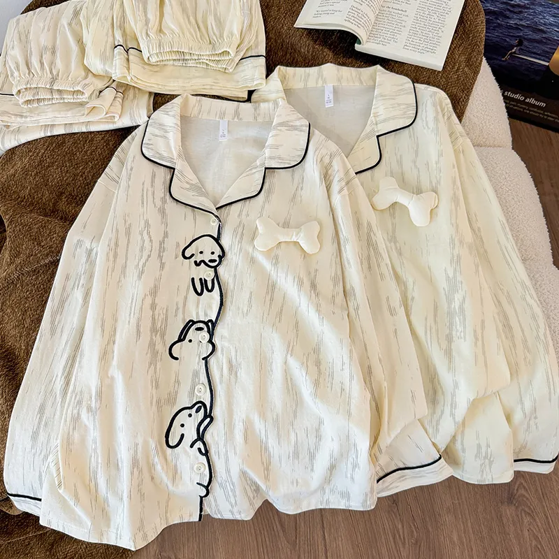 Pyjama homme et femme style cartoon chien en coton imitation Sorona, ensemble deux pièces à manches longues, tenue d'intérieur ample · Grossiste · OEM · Mondial - Detail 7