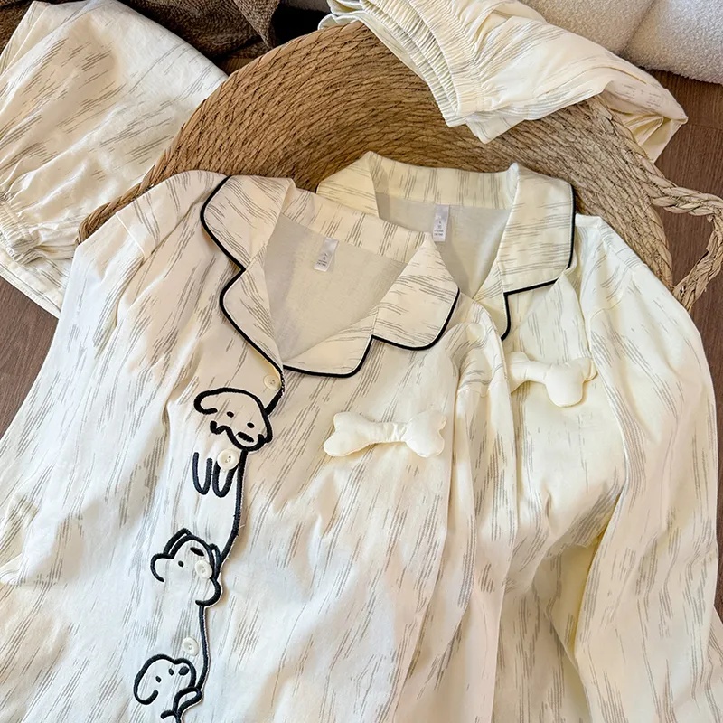 Pyjama homme et femme style cartoon chien en coton imitation Sorona, ensemble deux pièces à manches longues, tenue d'intérieur ample · Grossiste · OEM · Mondial - Detail 9