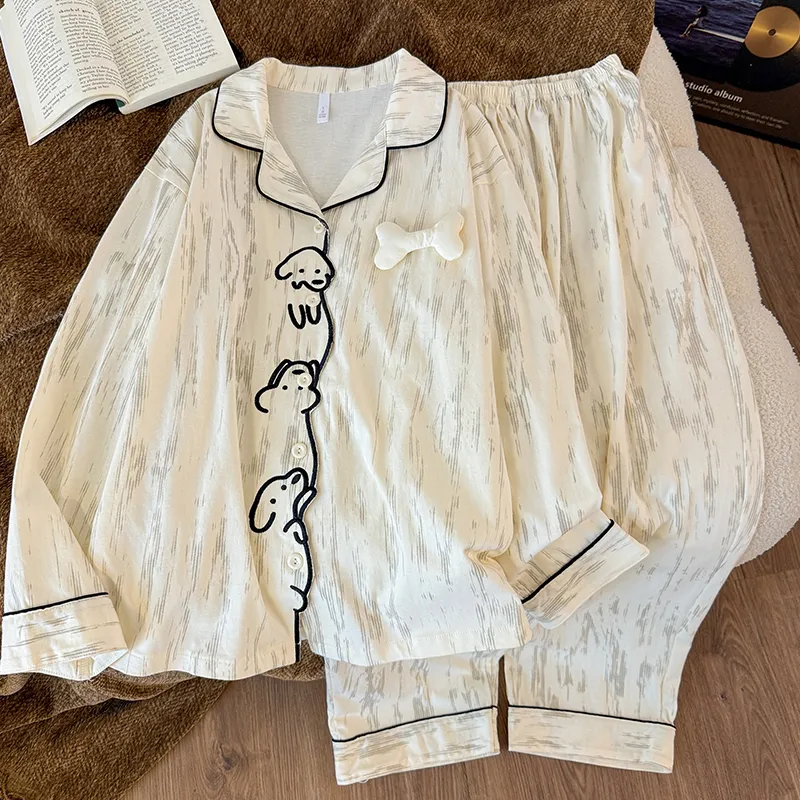 Pyjama homme et femme style cartoon chien en coton imitation Sorona, ensemble deux pièces à manches longues, tenue d'intérieur ample · Grossiste · OEM · Mondial - View 3