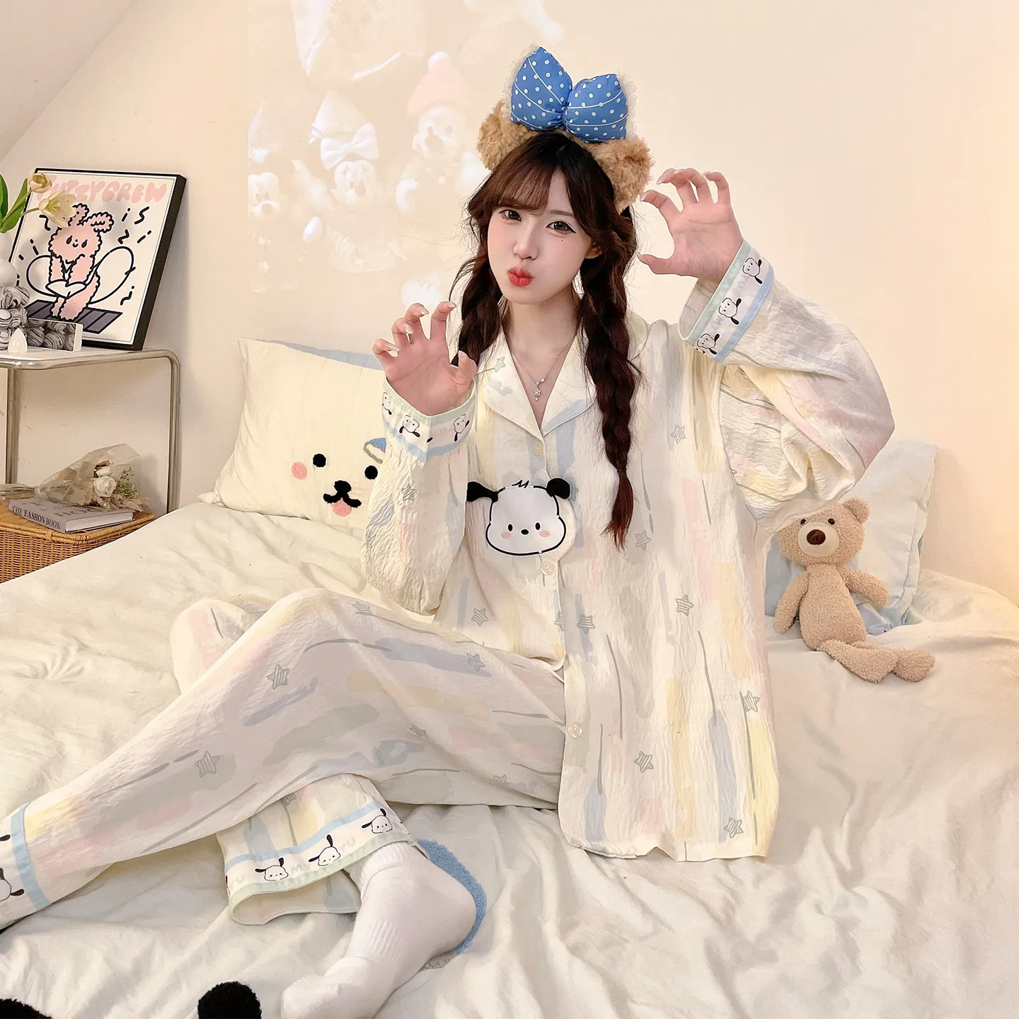 Piyama Wanita Model Baru 2026 Musim Semi/Gugur dengan Sulaman 3D, Bahan Cloud Cotton, Kerah Turn-down, Set Atasan Longgar & Celana Panjang untuk Remaja, Pakaian Rumah · Grosir · OEM · Pengiriman Global - View 1