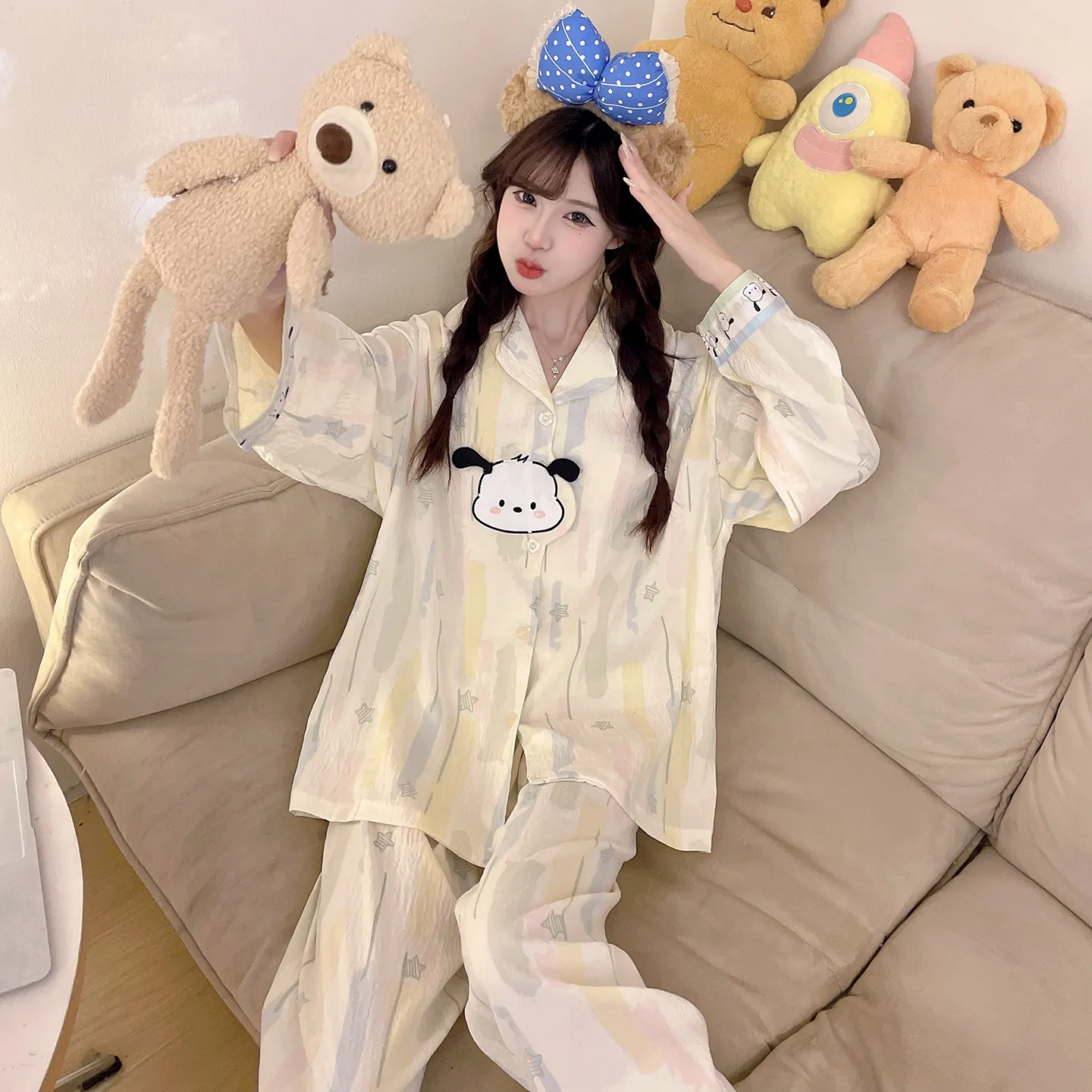 Piyama Wanita Model Baru 2026 Musim Semi/Gugur dengan Sulaman 3D, Bahan Cloud Cotton, Kerah Turn-down, Set Atasan Longgar & Celana Panjang untuk Remaja, Pakaian Rumah · Grosir · OEM · Pengiriman Global - View 2