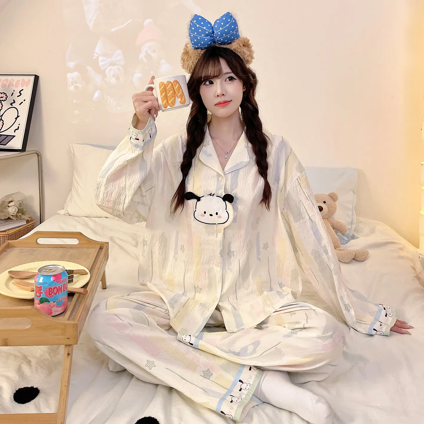 2026 New Spring/Autumn 3D Embroidered Sleepwear for Women Cloud Cotton Lapel Cardigan Set Loose-fitting Girls' Loungewear · Wholesale · OEM · Worldwide Shipping